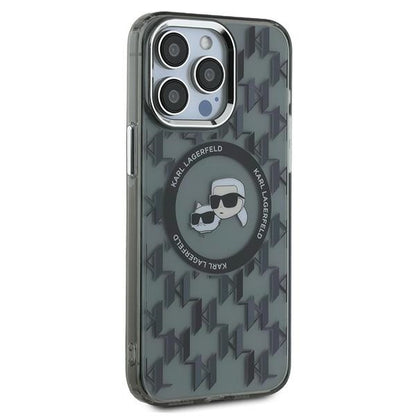 Futrola MagSafe za Apple iPhone 15 Pro, Karl Lagerfeld, IML Monogram Karl & Choupette's Heads, Crna