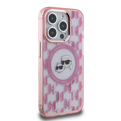 Futrola MagSafe za Apple iPhone 15 Pro, Karl Lagerfeld, IML Monogram Karl & Choupette's Heads, Roze