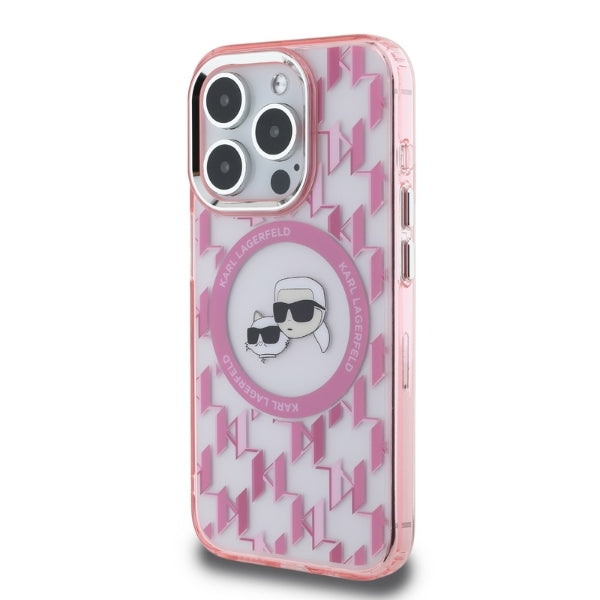 Futrola MagSafe za Apple iPhone 15 Pro, Karl Lagerfeld, IML Monogram Karl & Choupette's Heads, Roze
