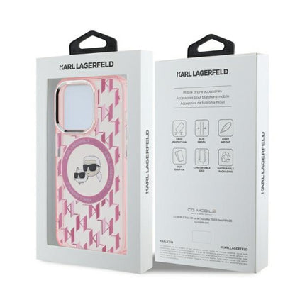 Futrola MagSafe za Apple iPhone 15 Pro, Karl Lagerfeld, IML Monogram Karl & Choupette's Heads, Roze