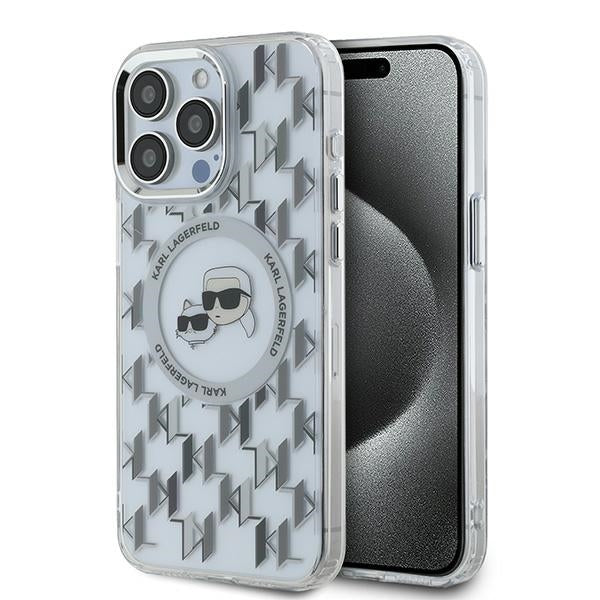Futrola MagSafe za Apple iPhone 15 Pro, Karl Lagerfeld, IML Monogram Karl & Choupette's Heads, Transparentna