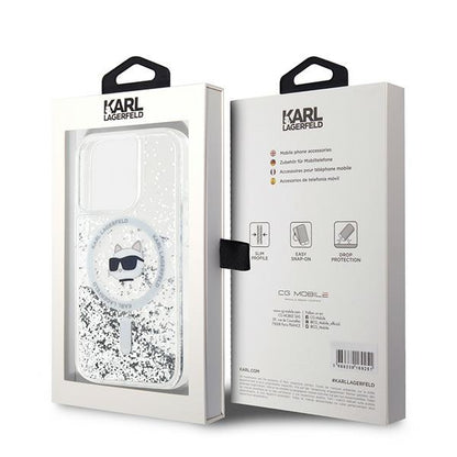 Futrola MagSafe za Apple iPhone 15 Pro, Karl Lagerfeld, Liquid Glitter Choupette Head, Transparentna