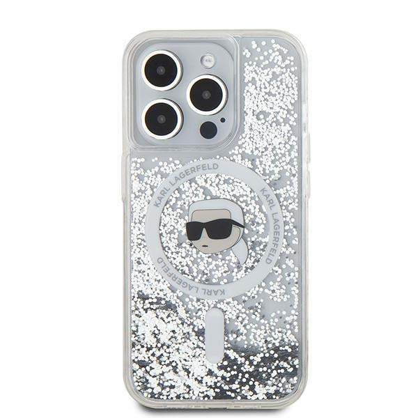 Husa MagSafe za Apple iPhone 15 Pro, Karl Lagerfeld, Liquid Glitter Karl's Head, Transparentna