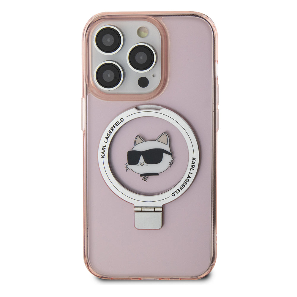 Futrola MagSafe za Apple iPhone 15 Pro, Karl Lagerfeld, Ring Stand Choupette's Head, Roze