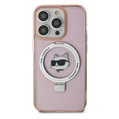 Futrola MagSafe za Apple iPhone 15 Pro, Karl Lagerfeld, Ring Stand Choupette's Head, Roze
