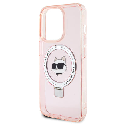 Futrola MagSafe za Apple iPhone 15 Pro, Karl Lagerfeld, Ring Stand Choupette's Head, Roze
