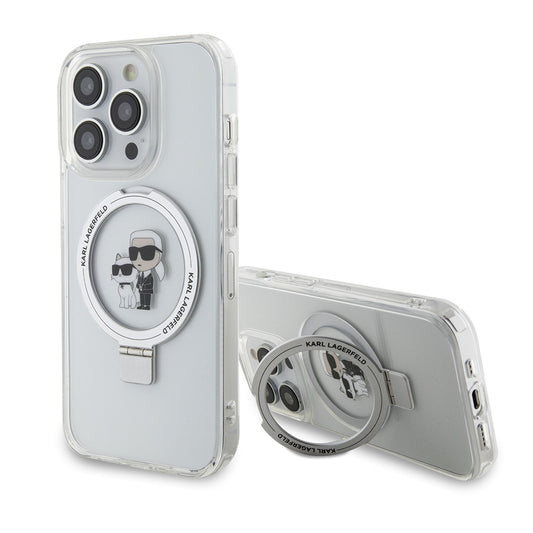 Futrola MagSafe za Apple iPhone 15 Pro, Karl Lagerfeld, Ring Stand Karl & Choupette, Bela