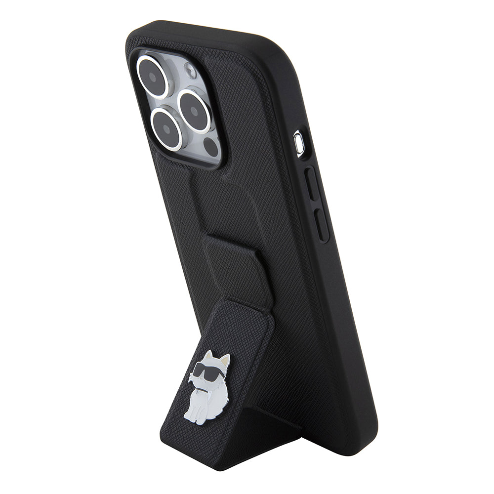 Futrola MagSafe za Apple iPhone 15 Pro, Karl Lagerfeld, Saffiano Gripstand Choupette, Crna