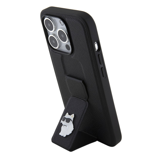 Futrola MagSafe za Apple iPhone 15 Pro, Karl Lagerfeld, Saffiano Gripstand Choupette, Crna