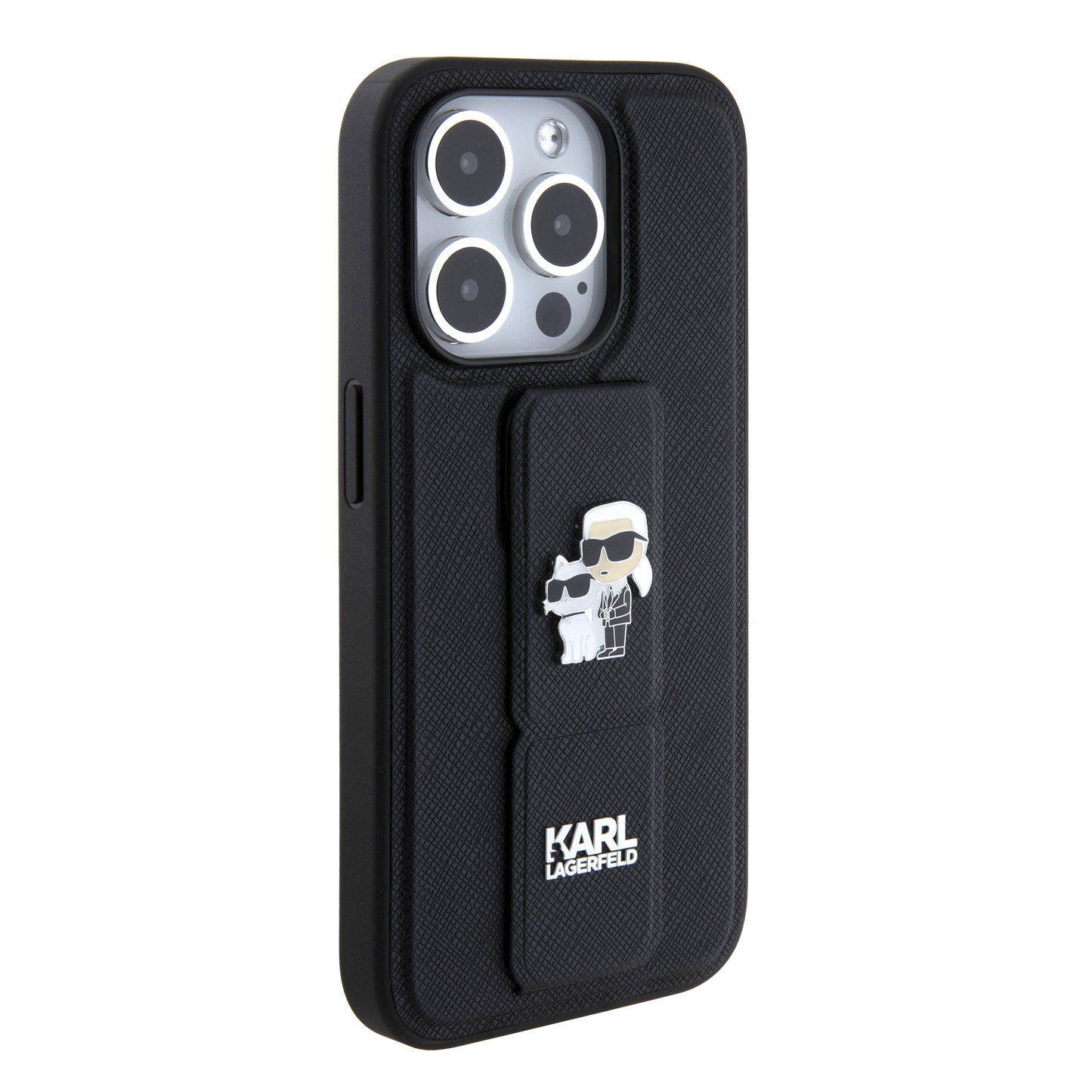 Futrola MagSafe za Apple iPhone 15 Pro, Karl Lagerfeld, Saffiano Gripstand Karl & Choupette, Crna
