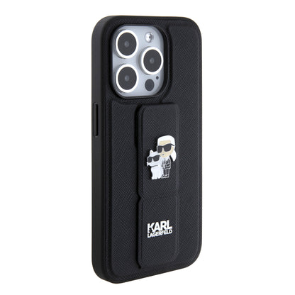 Futrola MagSafe za Apple iPhone 15 Pro, Karl Lagerfeld, Saffiano Gripstand Karl & Choupette, Crna