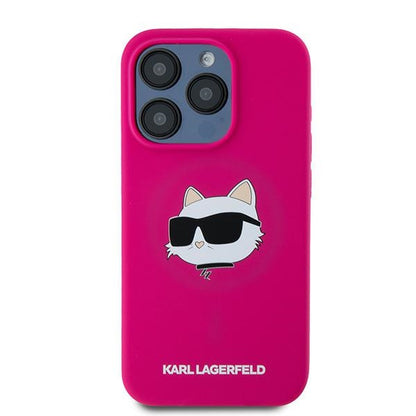Futrola MagSafe za Apple iPhone 15 Pro, Karl Lagerfeld, Silikonska Choupette's Head, Fuksija