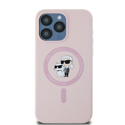 Futrola MagSafe za Apple iPhone 15 Pro, Karl Lagerfeld, Silikonska Karl & Choupette, Roze