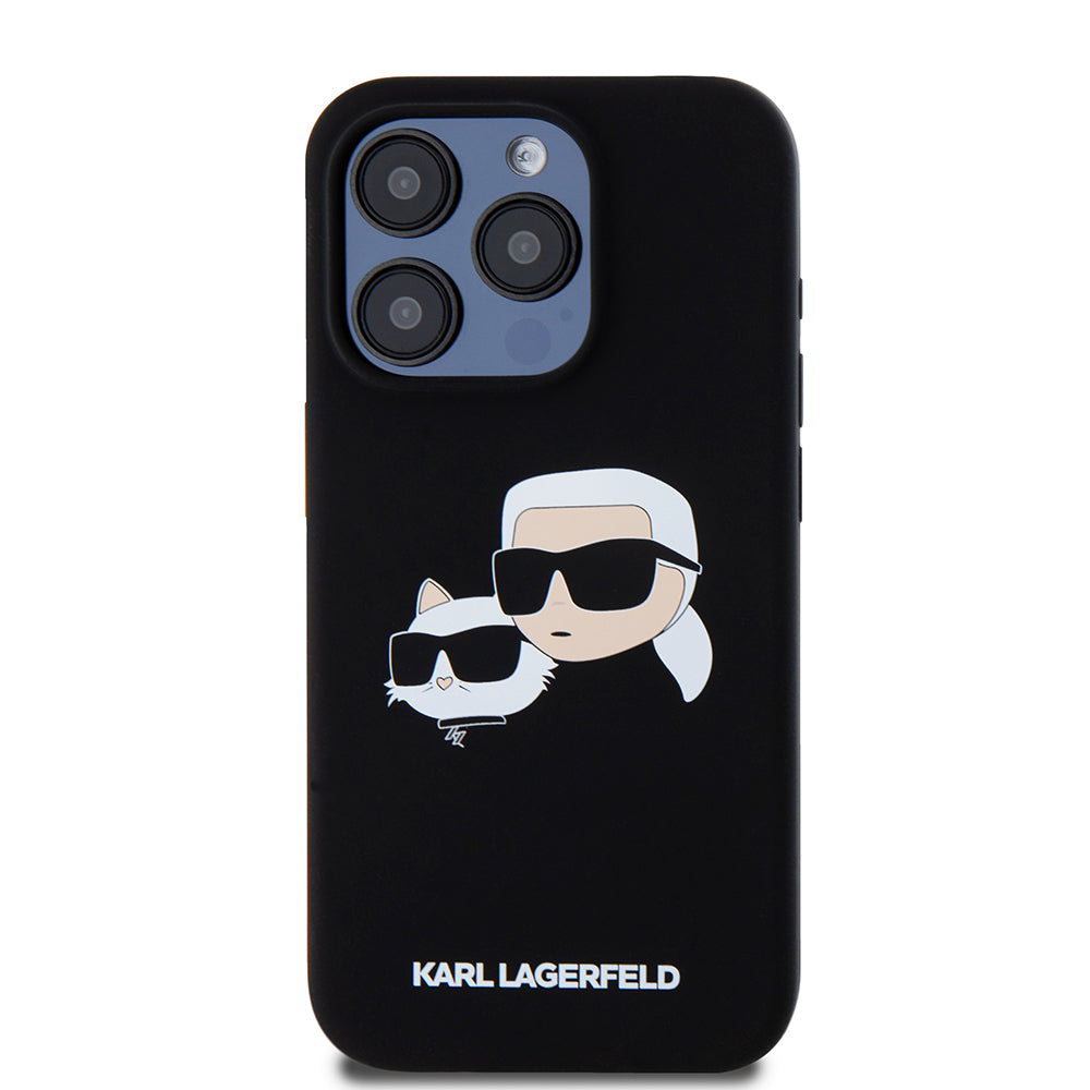 Husa MagSafe za Apple iPhone 15 Pro, Karl Lagerfeld, Silikonska Karl & Choupette's Heads, Crna