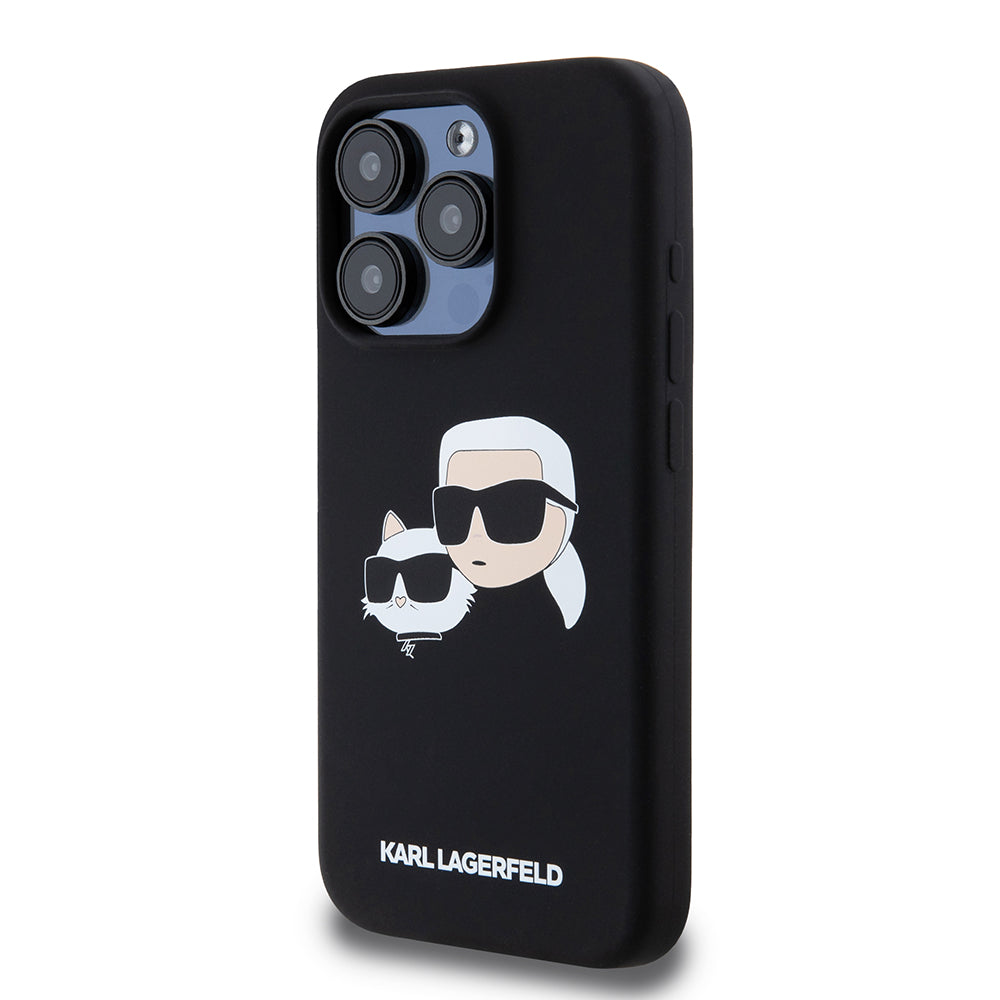 Husa MagSafe za Apple iPhone 15 Pro, Karl Lagerfeld, Silikonska Karl & Choupette's Heads, Crna