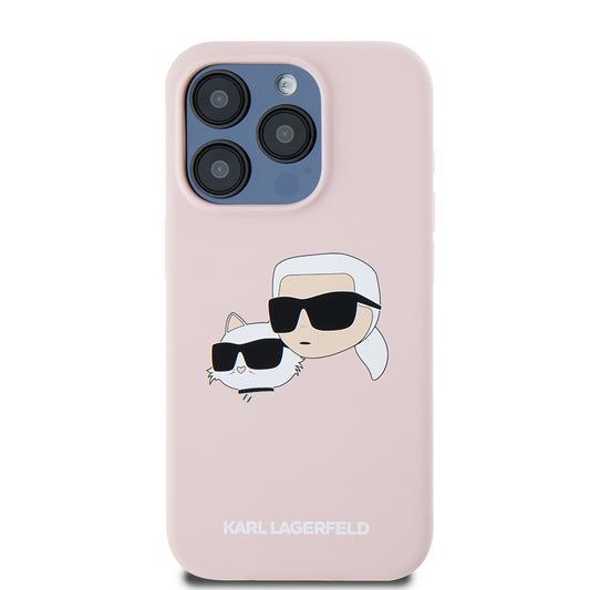 Futrola MagSafe za Apple iPhone 15 Pro, Karl Lagerfeld, Silikonska Karl & Choupette's Heads, Roze