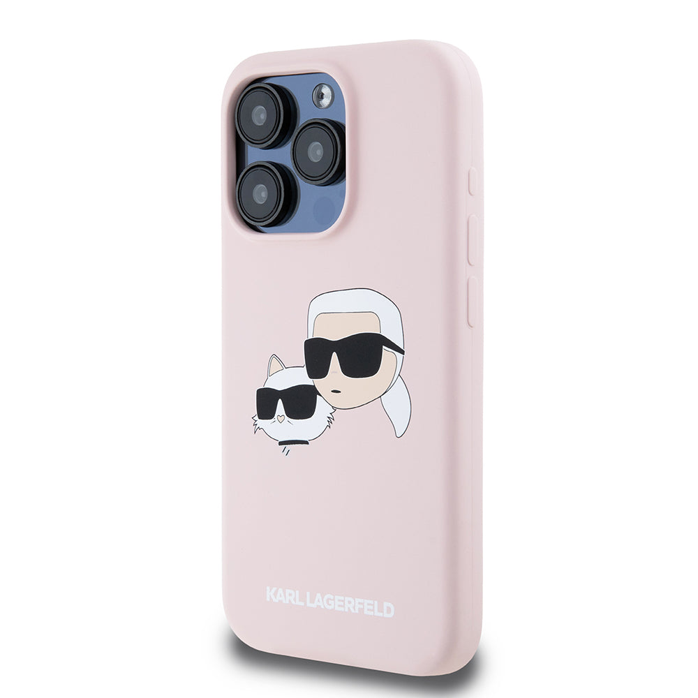 Futrola MagSafe za Apple iPhone 15 Pro, Karl Lagerfeld, Silikonska Karl & Choupette's Heads, Roze