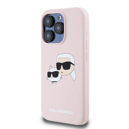 Futrola MagSafe za Apple iPhone 15 Pro, Karl Lagerfeld, Silikonska Karl & Choupette's Heads, Roze
