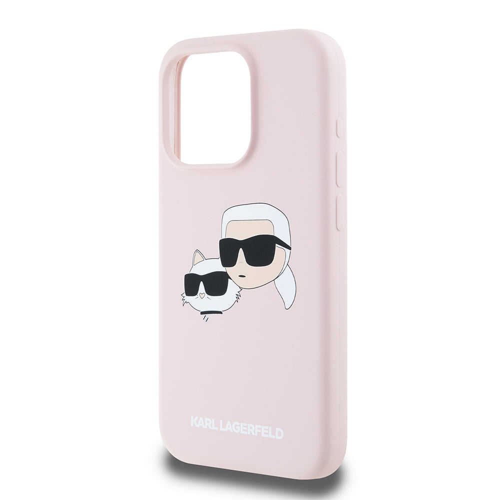 Futrola MagSafe za Apple iPhone 15 Pro, Karl Lagerfeld, Silikonska Karl & Choupette's Heads, Roze