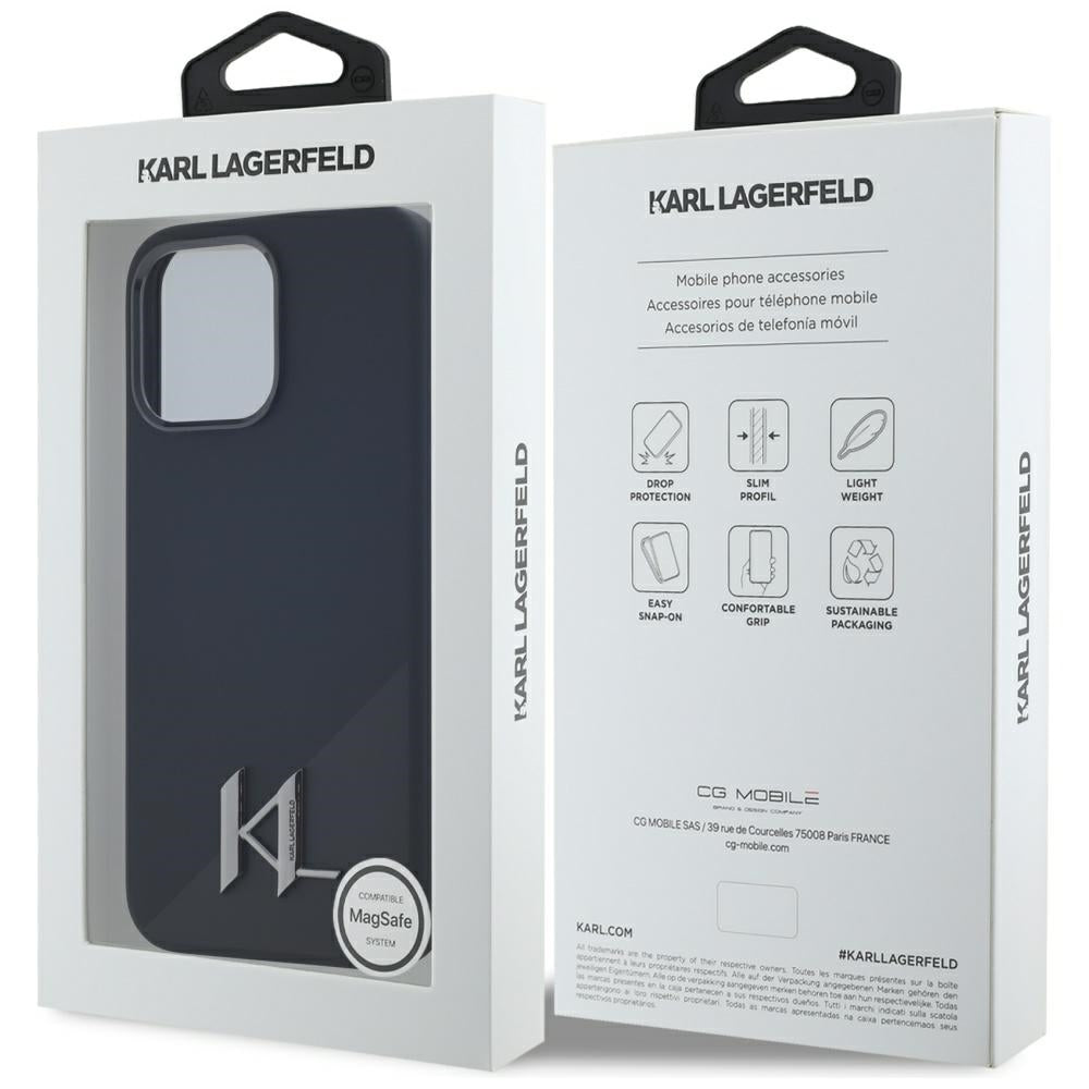 Futrola MagSafe za Apple iPhone 15 Pro, Karl Lagerfeld, Silicone Shadow Metal Initial, Crna