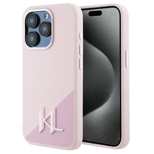 Futrola MagSafe za Apple iPhone 15 Pro, Karl Lagerfeld, Silicone Shadow Metal Initial, Roze