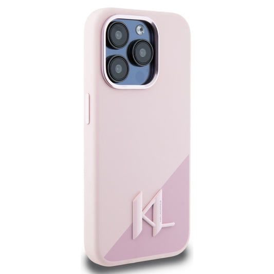 Futrola MagSafe za Apple iPhone 15 Pro, Karl Lagerfeld, Silicone Shadow Metal Initial, Roze