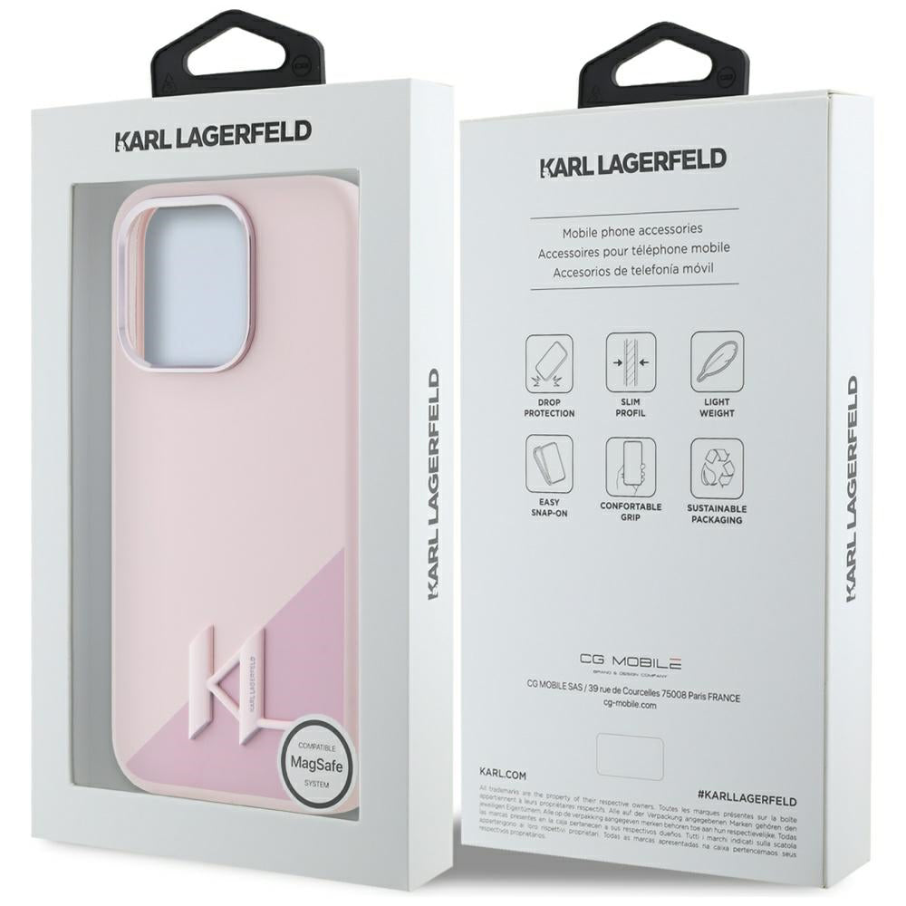 Futrola MagSafe za Apple iPhone 15 Pro, Karl Lagerfeld, Silicone Shadow Metal Initial, Roze