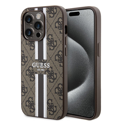 Futrola MagSafe za Apple iPhone 15 Pro Max, Guess, 4G Printed Stripes, Braon