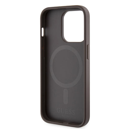 Futrola MagSafe za Apple iPhone 15 Pro Max, Guess, 4G Printed Stripes, Braon