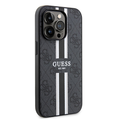 Futrola MagSafe za Apple iPhone 15 Pro Max, Guess, 4G Printed Stripes, Crna