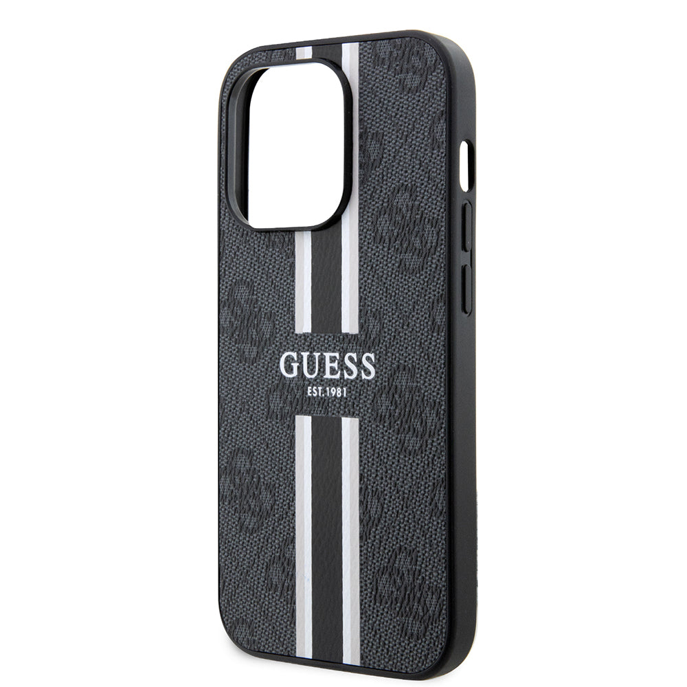 Futrola MagSafe za Apple iPhone 15 Pro Max, Guess, 4G Printed Stripes, Crna