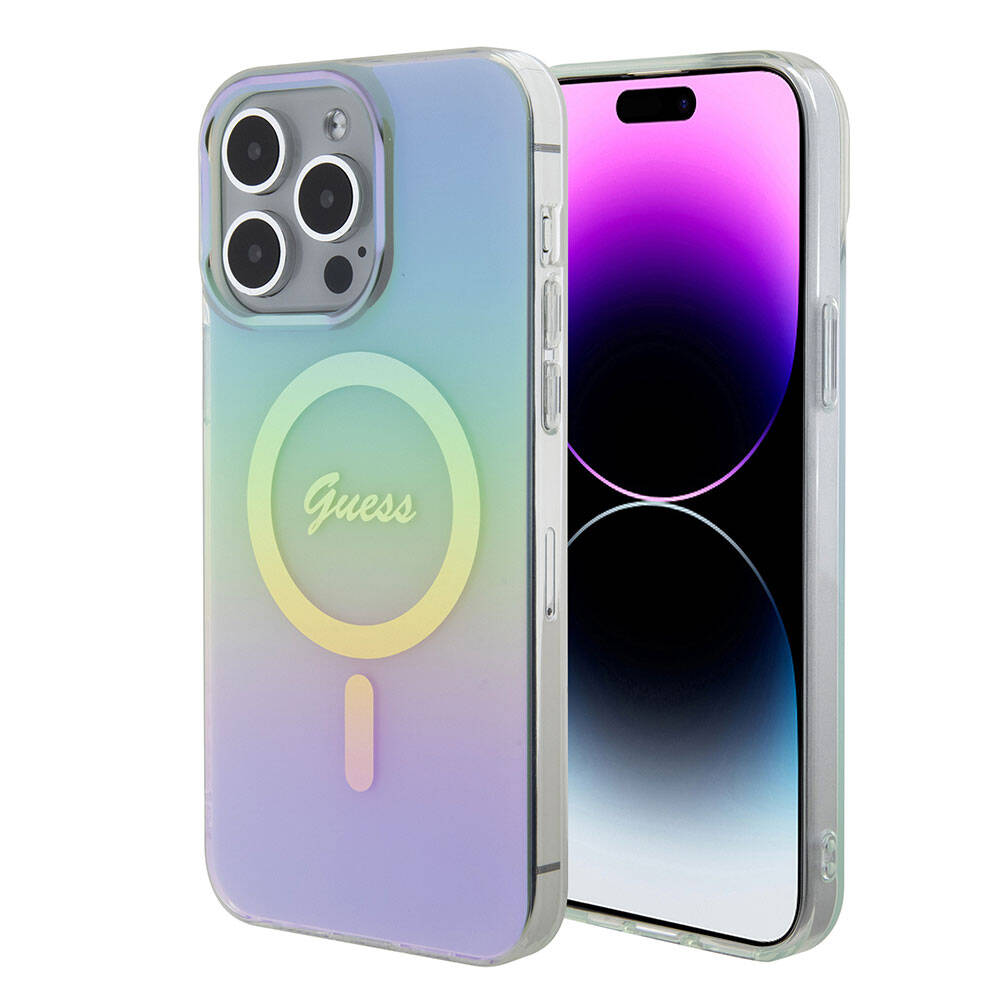 Futrola MagSafe za Apple iPhone 15 Pro Max, Guess, IML Iridescent, Tirkiz