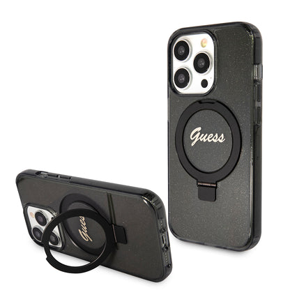 Futrola MagSafe za Apple iPhone 15 Pro Max, Guess, IML Ring Stand Glitter, Crna
