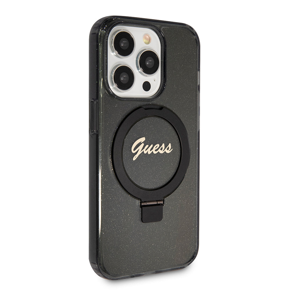 Futrola MagSafe za Apple iPhone 15 Pro Max, Guess, IML Ring Stand Glitter, Crna