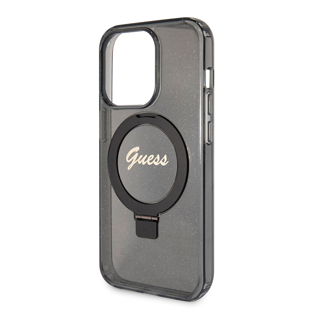 Futrola MagSafe za Apple iPhone 15 Pro Max, Guess, IML Ring Stand Glitter, Crna