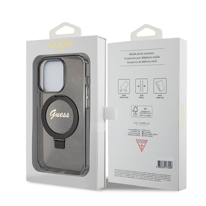 Futrola MagSafe za Apple iPhone 15 Pro Max, Guess, IML Ring Stand Glitter, Crna