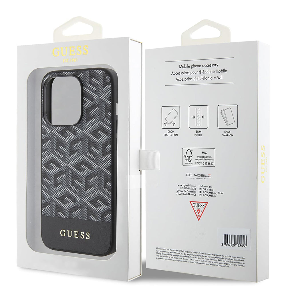 Futrola MagSafe za Apple iPhone 15 Pro Max, Guess, PU G Cube, Crna GUHMP15XHGCFSEK