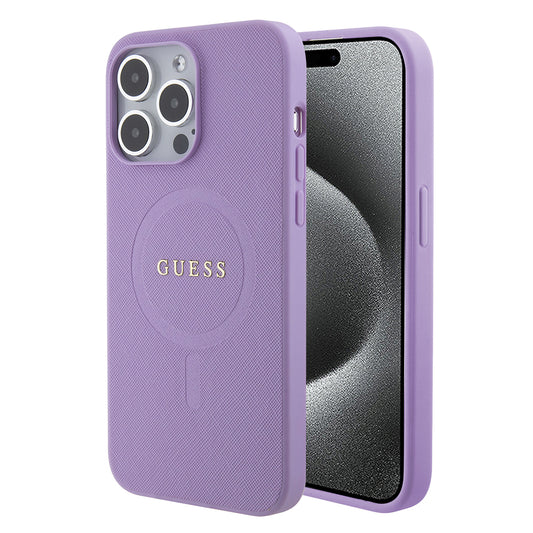 Futrola MagSafe za Apple iPhone 15 Pro Max, Guess, Saffiano, Ljubičasta