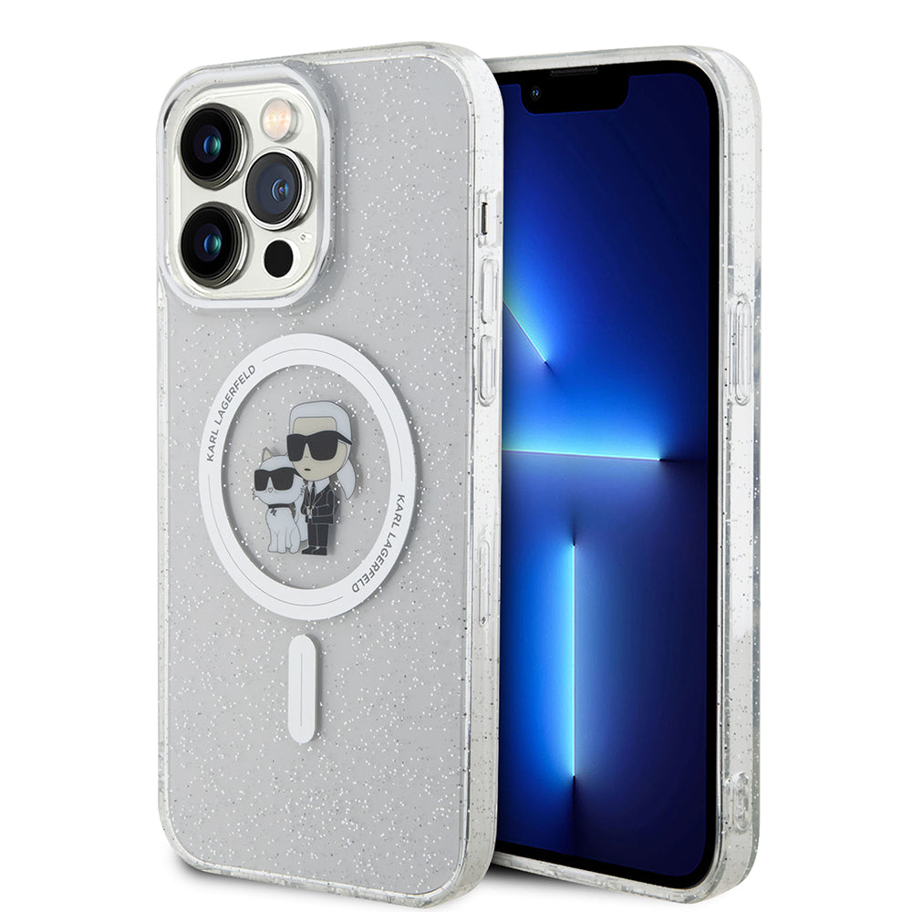 Husa MagSafe za Apple iPhone 15 Pro Max, Karl Lagerfeld, Glitter, Transparentna