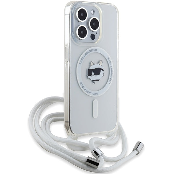 Futrola MagSafe za Apple iPhone 15 Pro Max, Karl Lagerfeld, IML Crossbody Choupette's Head with Strap, Transparentna