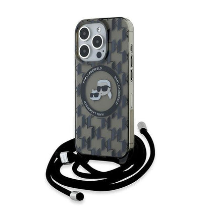 Futrola MagSafe za Apple iPhone 15 Pro Max, Karl Lagerfeld, IML Crossbody Monogram Karl & Choupette's Heads, Crna