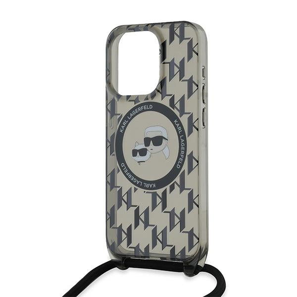 Futrola MagSafe za Apple iPhone 15 Pro Max, Karl Lagerfeld, IML Crossbody Monogram Karl & Choupette's Heads, Crna