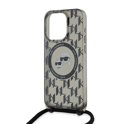 Futrola MagSafe za Apple iPhone 15 Pro Max, Karl Lagerfeld, IML Crossbody Monogram Karl & Choupette's Heads, Crna