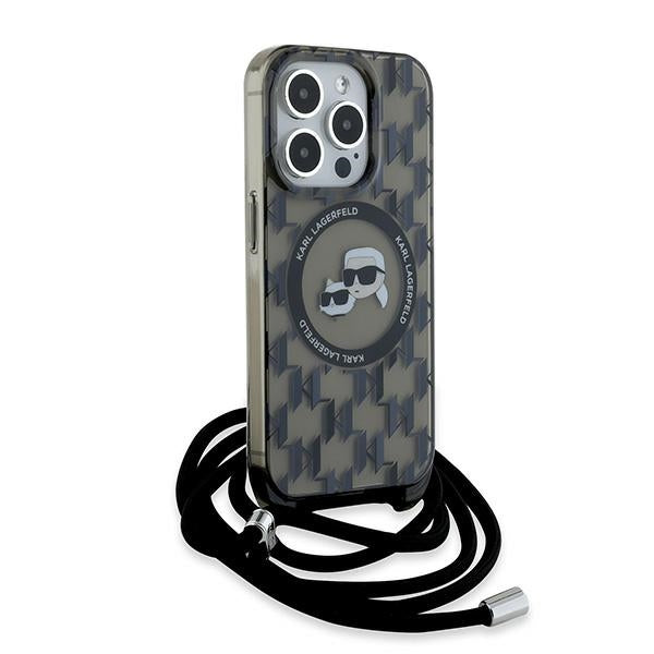 Futrola MagSafe za Apple iPhone 15 Pro Max, Karl Lagerfeld, IML Crossbody Monogram Karl & Choupette's Heads, Crna