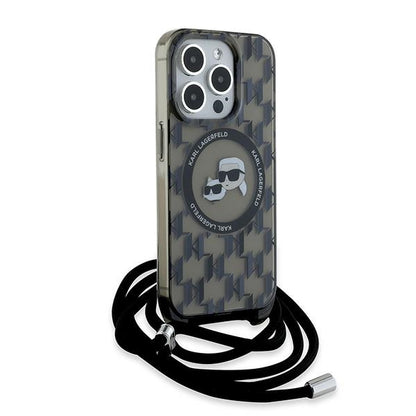 Futrola MagSafe za Apple iPhone 15 Pro Max, Karl Lagerfeld, IML Crossbody Monogram Karl & Choupette's Heads, Crna