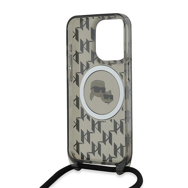 Futrola MagSafe za Apple iPhone 15 Pro Max, Karl Lagerfeld, IML Crossbody Monogram Karl & Choupette's Heads, Crna