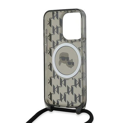 Futrola MagSafe za Apple iPhone 15 Pro Max, Karl Lagerfeld, IML Crossbody Monogram Karl & Choupette's Heads, Crna