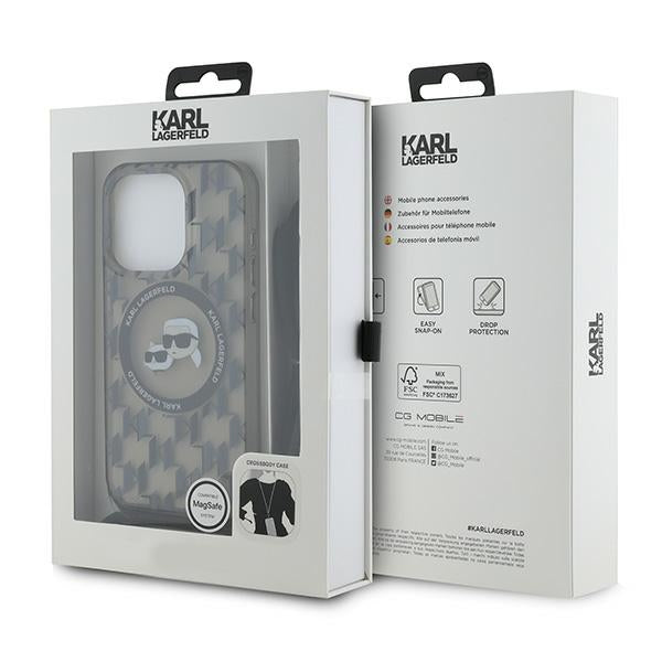 Futrola MagSafe za Apple iPhone 15 Pro Max, Karl Lagerfeld, IML Crossbody Monogram Karl & Choupette's Heads, Crna