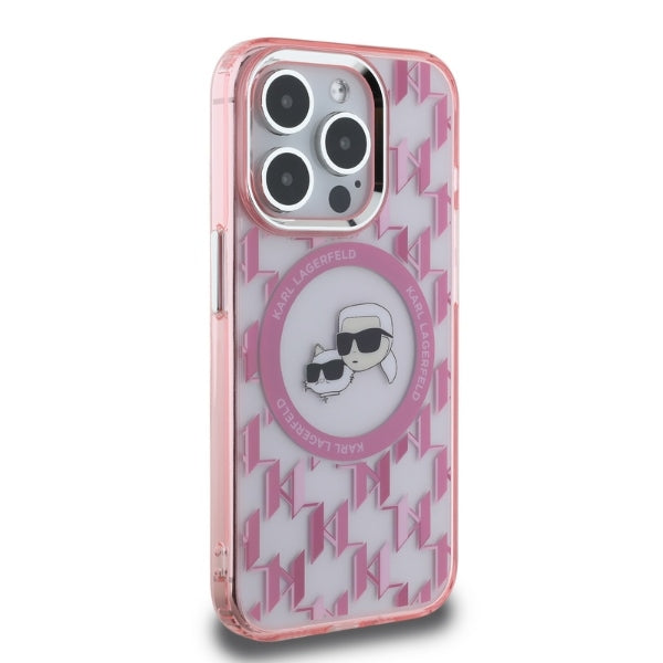 Futrola MagSafe za Apple iPhone 15 Pro Max, Karl Lagerfeld, IML Monogram Karl & Choupette's Heads, Roze
