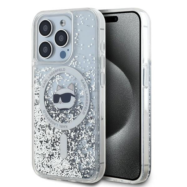 Futrola MagSafe za Apple iPhone 15 Pro Max, Karl Lagerfeld, Liquid Glitter Choupette Head, Transparentna